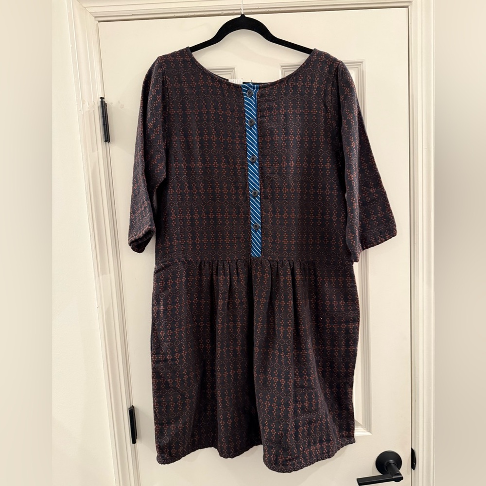 NWT Ace & Jig x Barney’s Arbor Dress in Chestnut Size Large Black Brown Blue